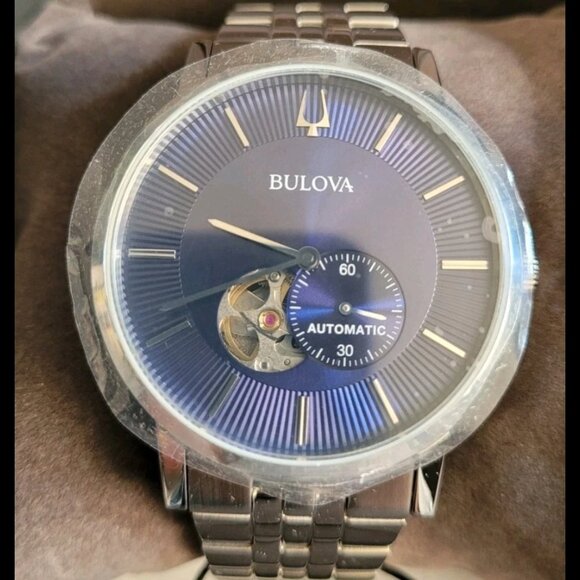 NWT & Box Mens Bulova Classic 96A320 Automatic Blue Dial Stainless Steel Watch - Picture 1 of 6